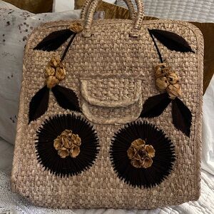 Elegant Tan and Brown Woven Tote with Structured Design